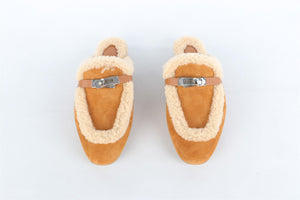 HERMÈS TAN OZ SHEARLING AND SUEDE MULES EU 38 UK 5 US 8