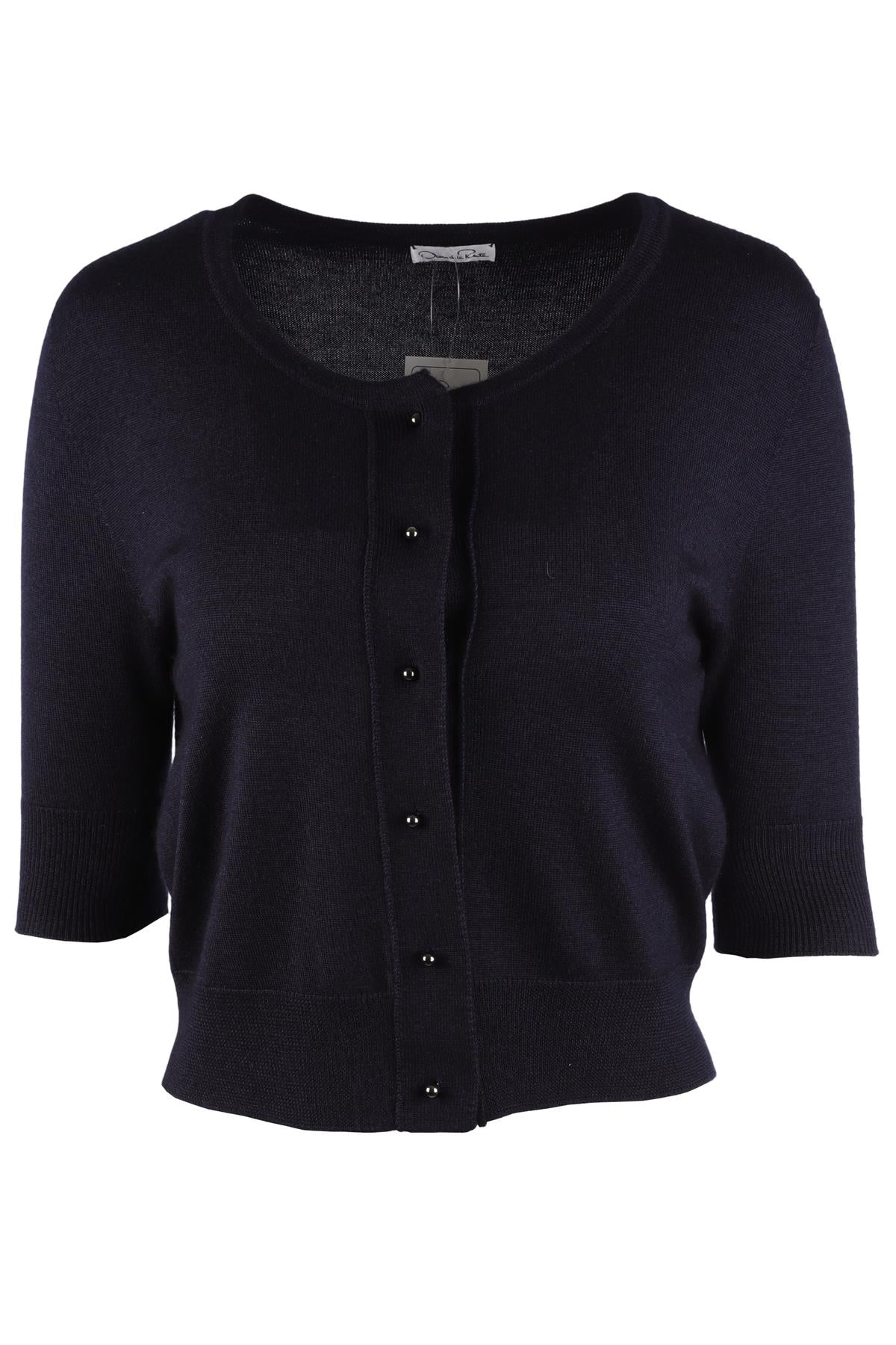 OSCAR DE LA RENTA NAVY KNIT CARDIGAN SMALL