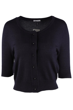 OSCAR DE LA RENTA NAVY KNIT CARDIGAN SMALL