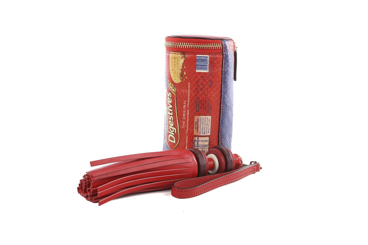 ANYA HINDMARCH RED DIGESTIVES SNAKESKIN CLUTCH