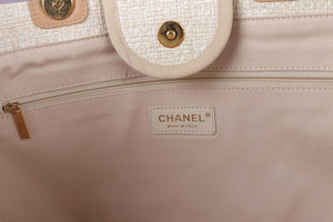 CHANEL BEIGE 2018 DEAUVILLE MEDIUM FABRIC TOTE BAG
