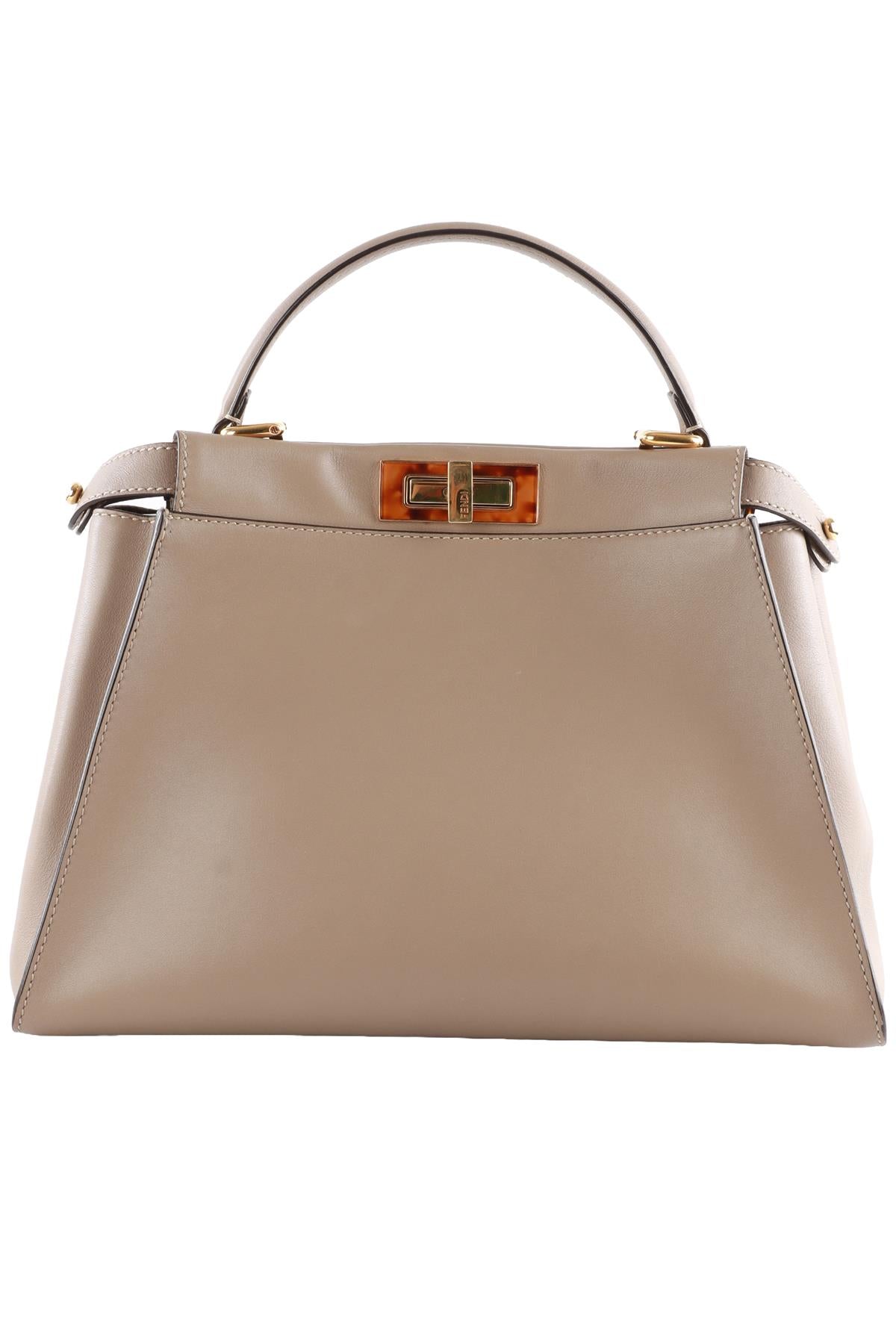 FENDI TAUPE PEEKABOO MEDIUM LEATHER TOTE BAG