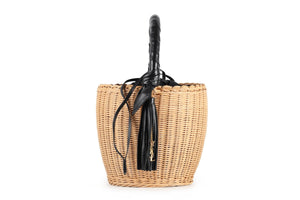 SAINT LAURENT BLACK WICKER BASKET BAG