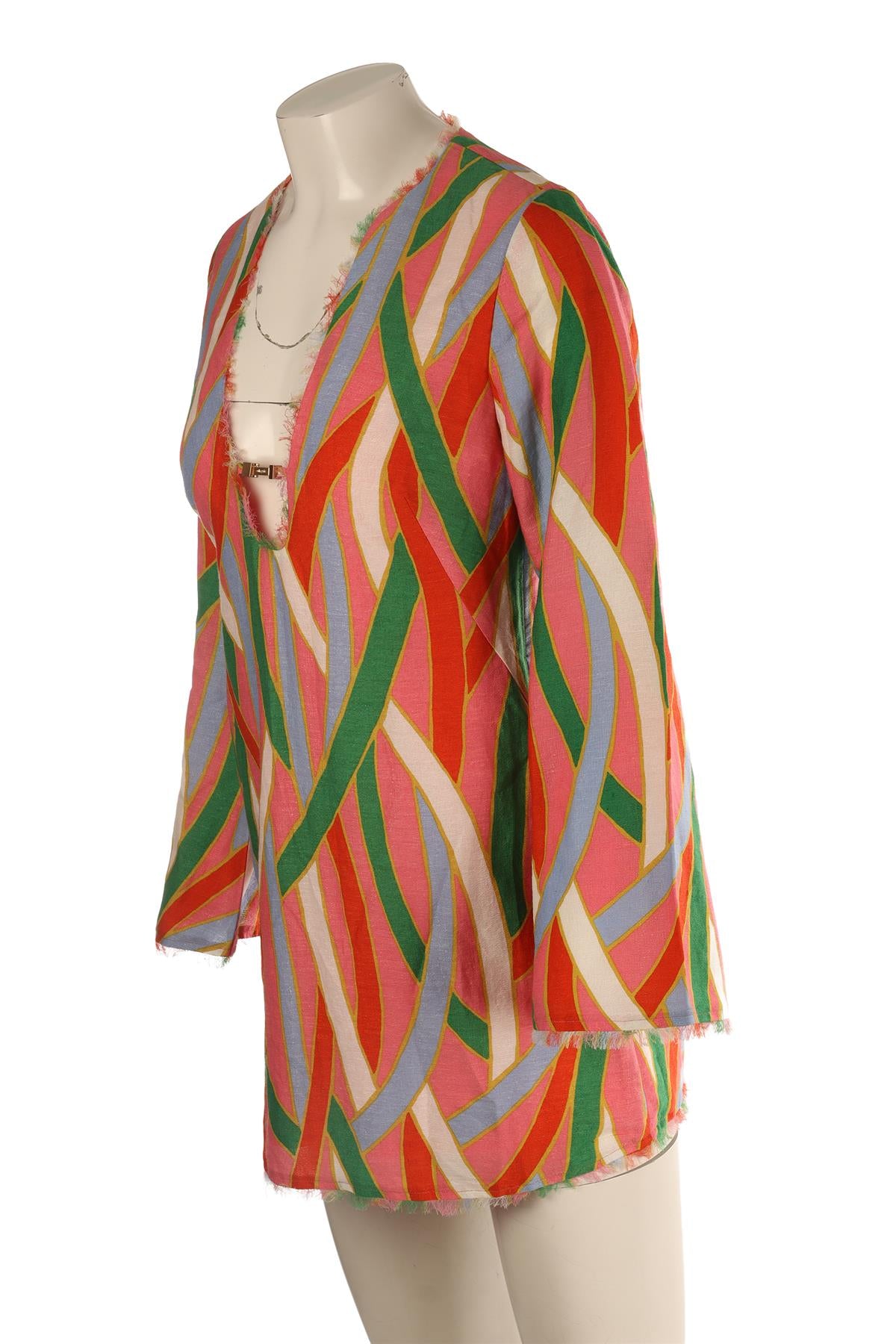CULT GAIA MULTI LINEN MINI DRESS SMALL