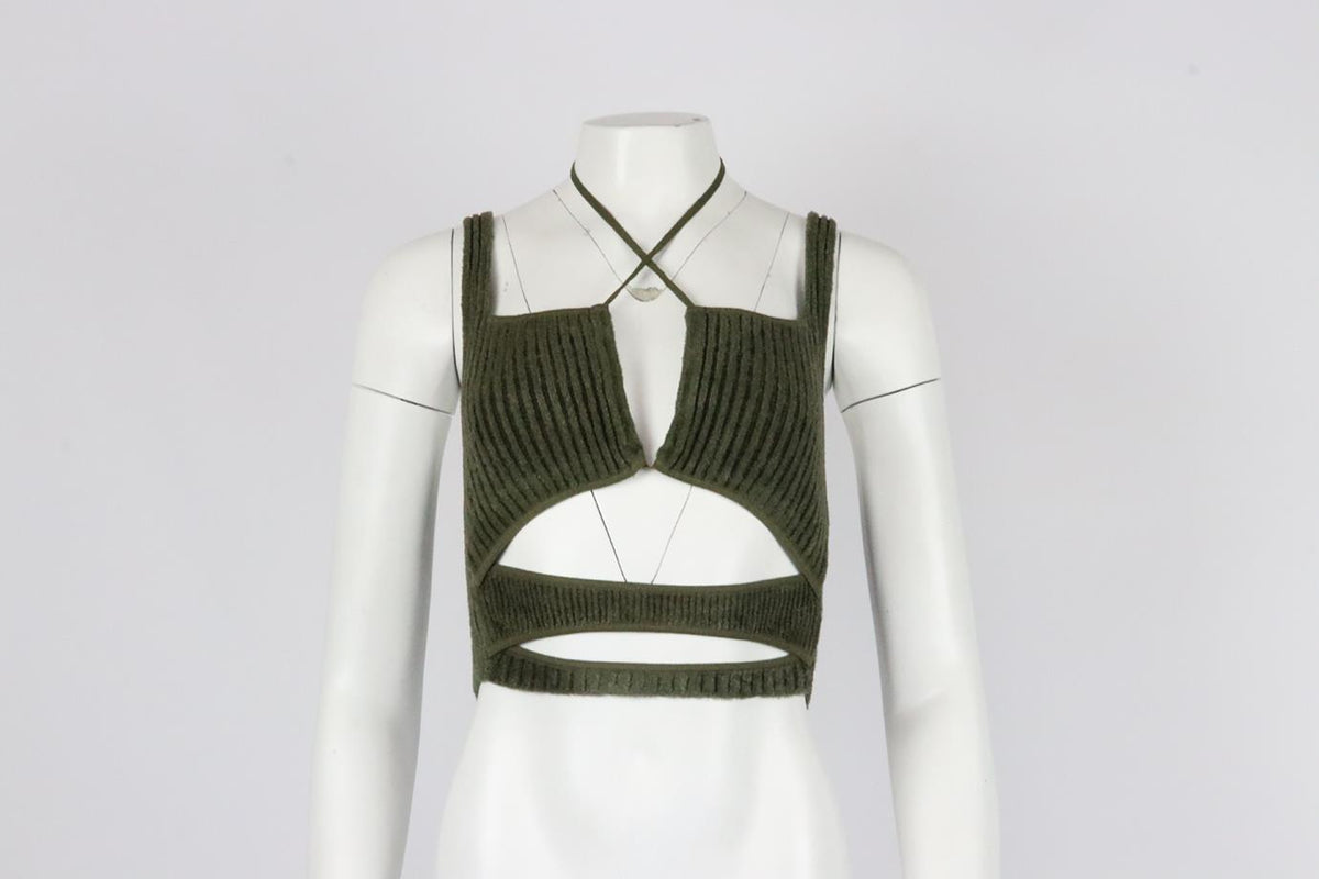 ANDREADAMO CROPPED CUTOUT RIBBED KNIT TOP SMALL