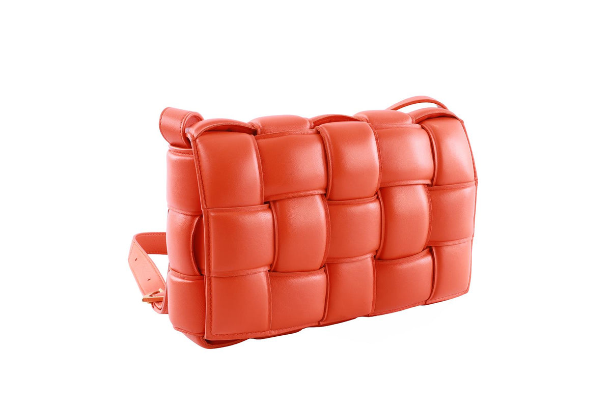 ORANGE CASSETTE INTRECCIATO LEATHER SHOULDER BAG