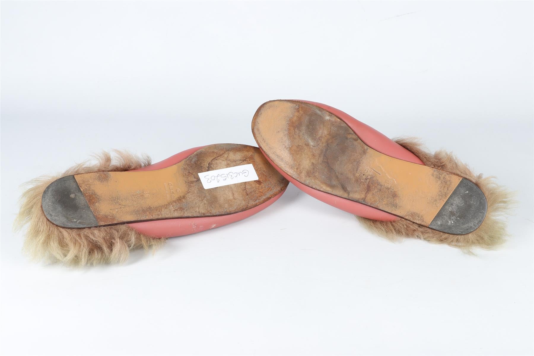 GUCCI PINK PRINCETOWN SHEARLING AND LEATHER MULES EU 39 UK 6 US 9