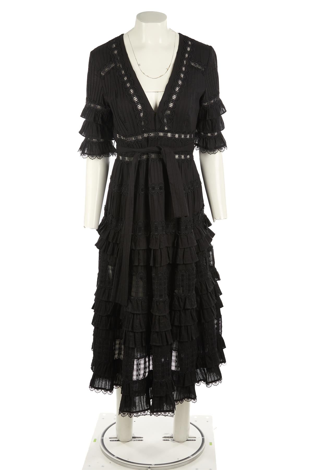 ZIMMERMANN BLACK COTTON MAXI DRESS UK 10