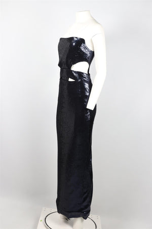 ET OCHS NAVY SEQUIN AND SATIN MAXI DRESS US 2 UK 6