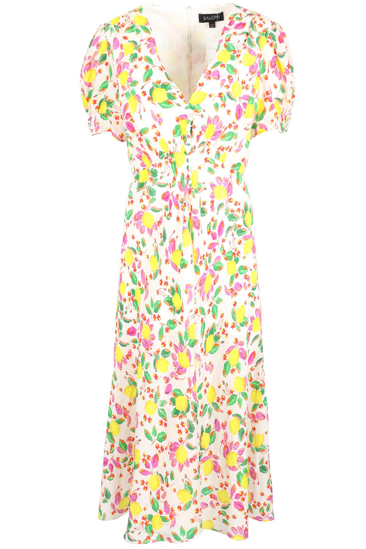 SALONI MULTICOLOURED SILK MIDI DRESS UK 14