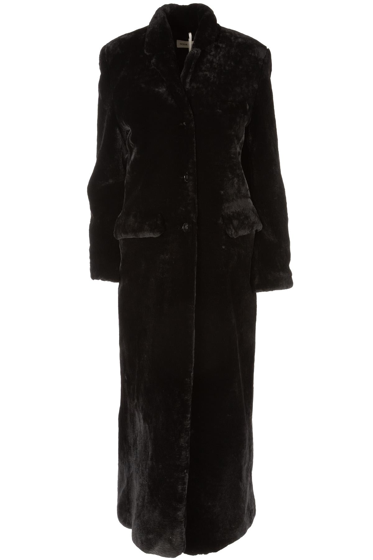 NOUR HAMMOUR BLACK RAYA SHEARLING COAT FR 36 UK 8