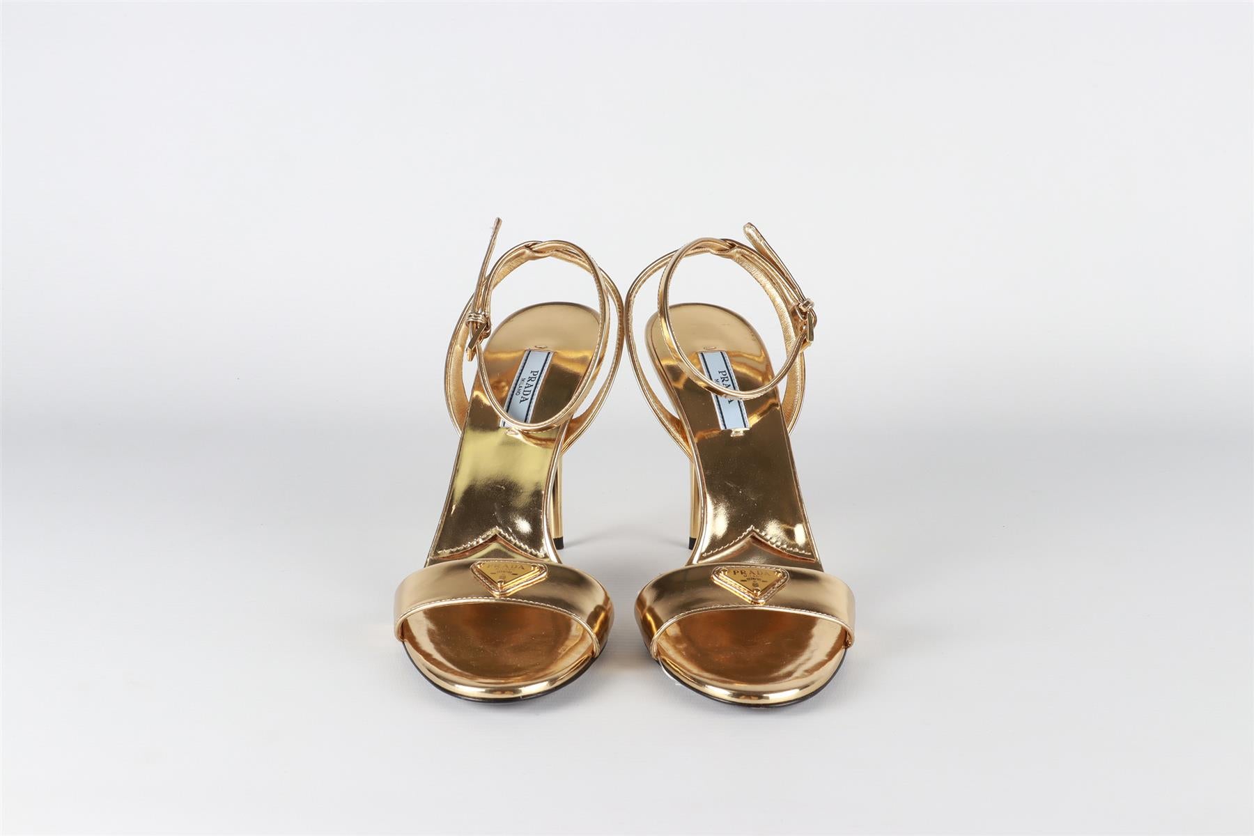 PRADA GOLD PATENT LEATHER SANDALS EU 38.5 UK 5.5 US 8.5