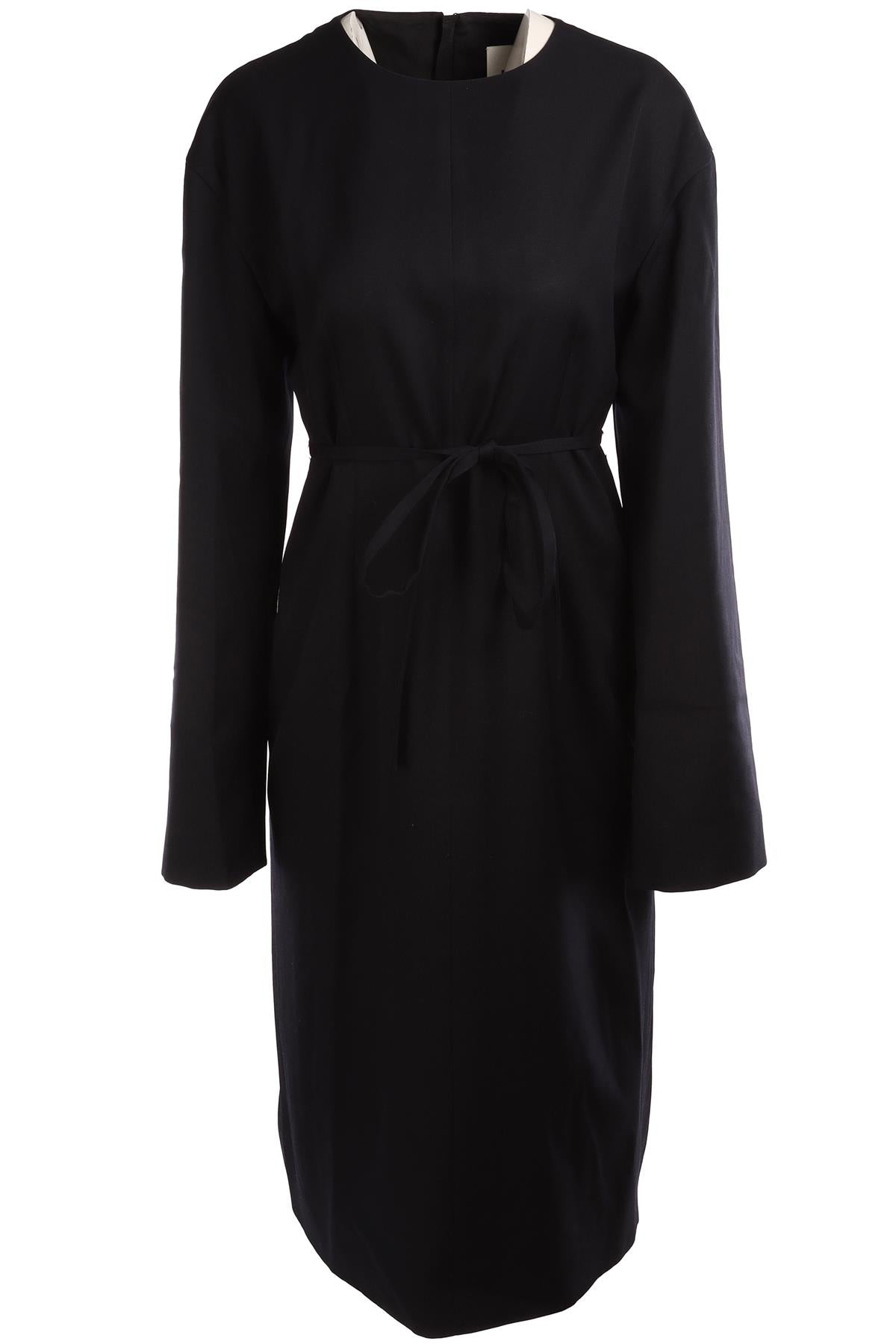 JIL SANDER BLACK WOOL MIDI DRESS FR 40 UK 12