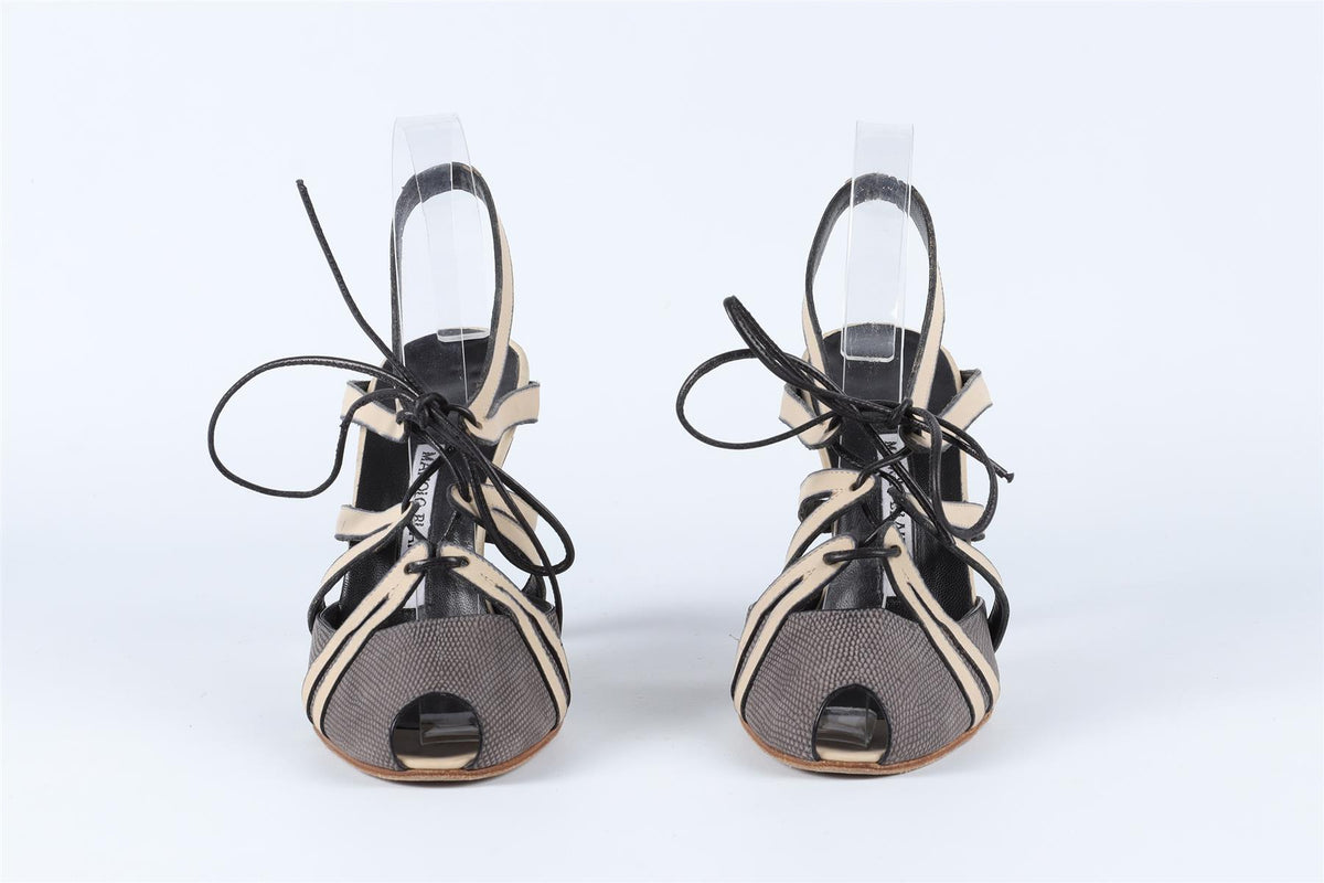 MANOLO BLAHNIK GREY LEATHER SANDALS EU 38 UK 5 US 8