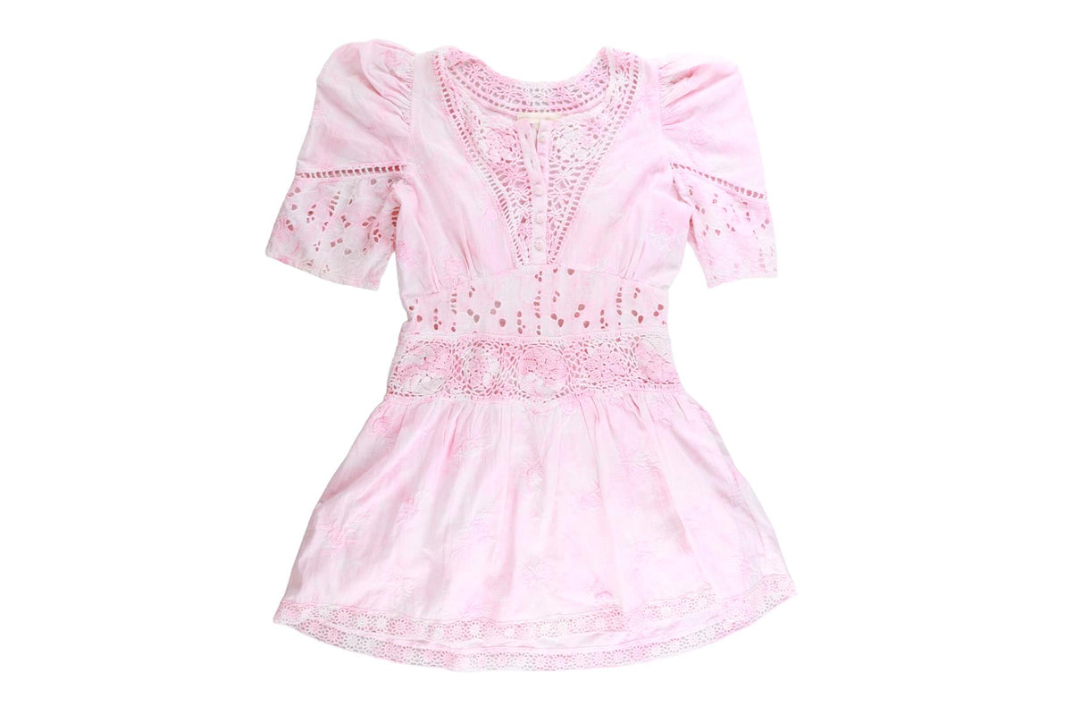 LOVESHACKFANCY PINK COTTON MINI DRESS US 2 UK 6