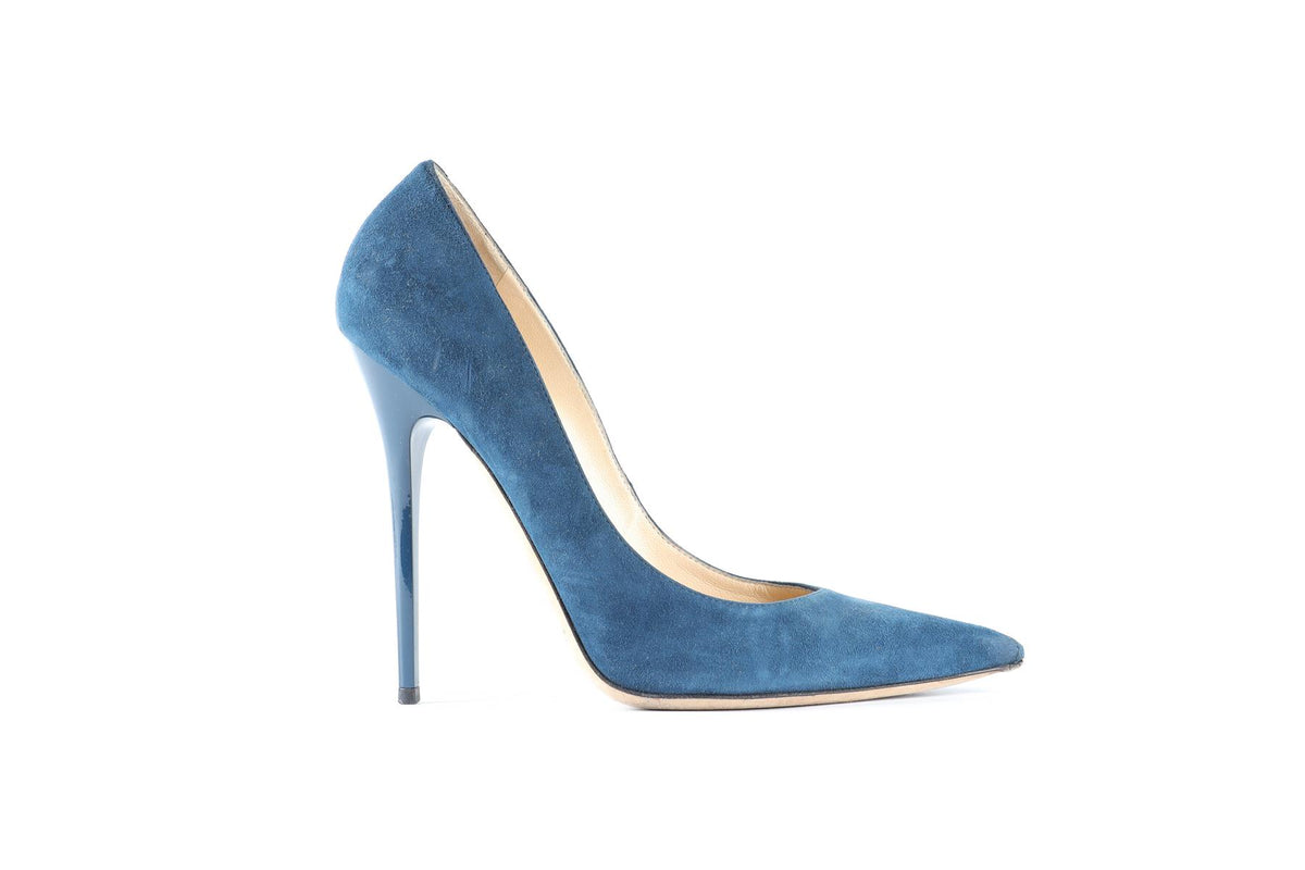 JIMMY CHOO BLUE SUEDE PUMPS EU 40 UK 7 US 10