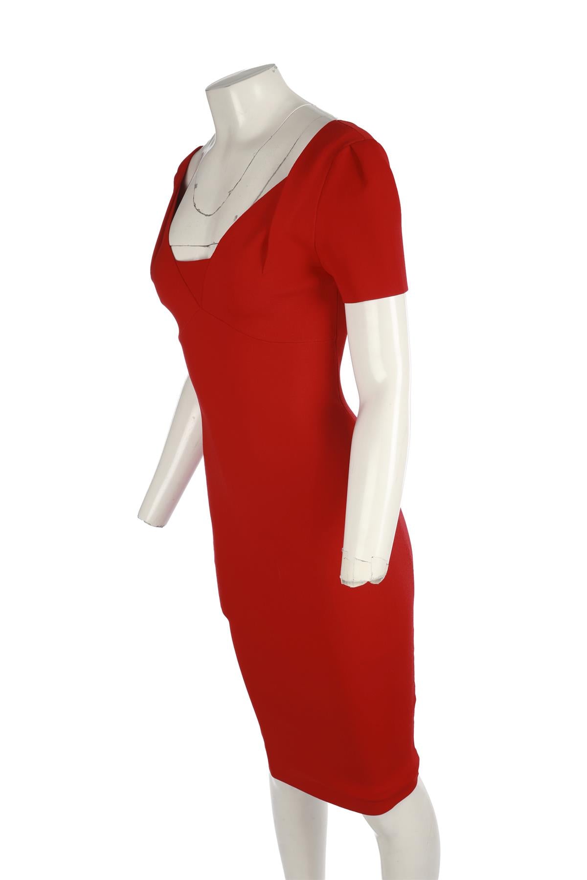 ROLAND MOURET RED KNIT MIDI DRESS UK 8