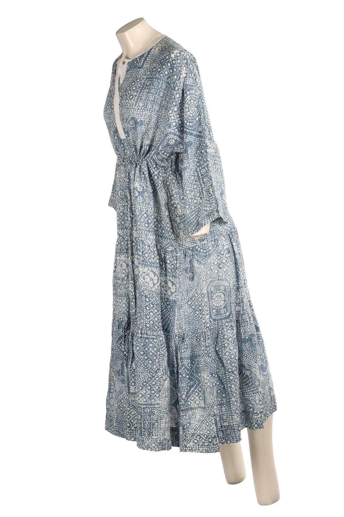 WIGGY KIT BLUE LINEN MAXI DRESS MEDIUM