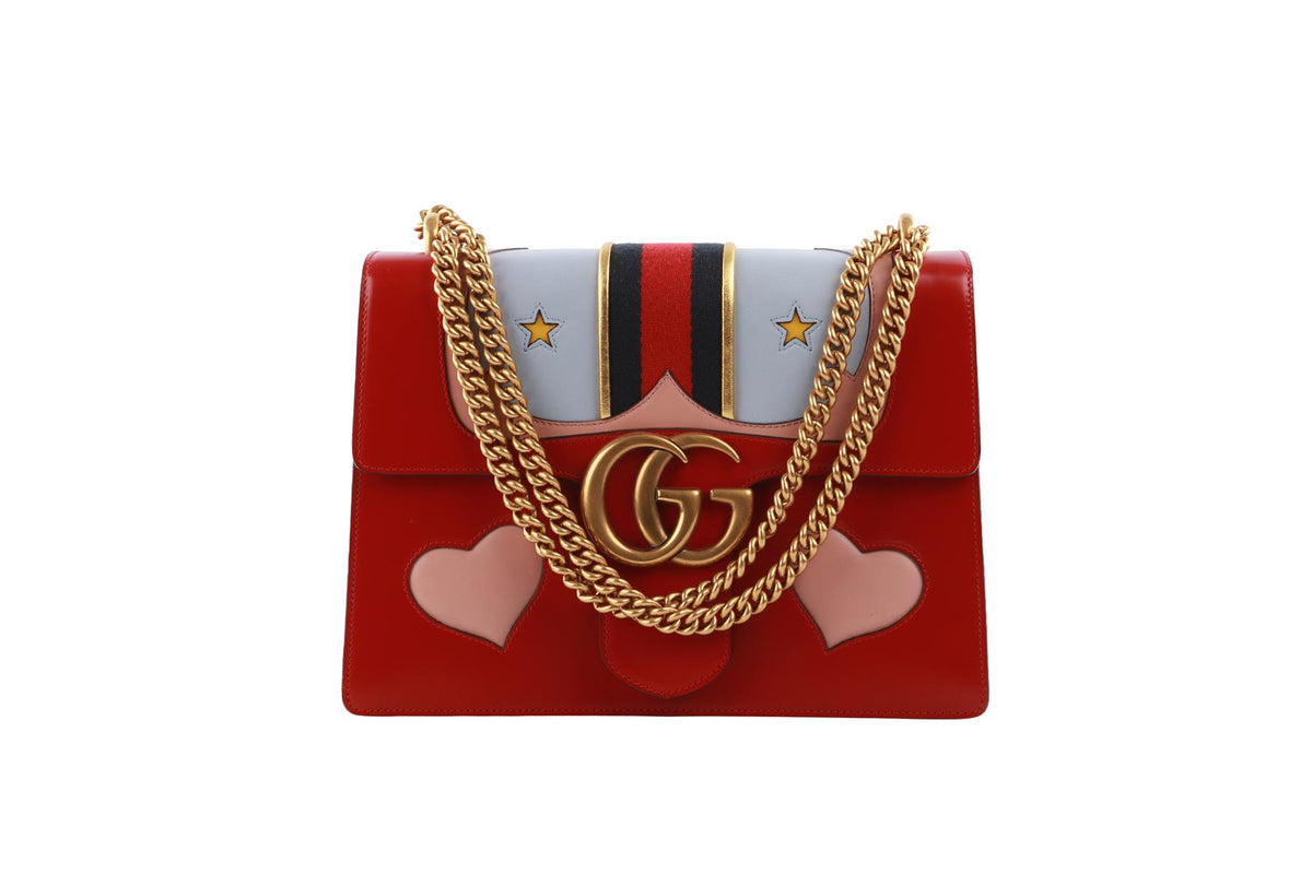 GUCCI RED MARMONT MEDIUM GG LEATHER SHOULDER BAG