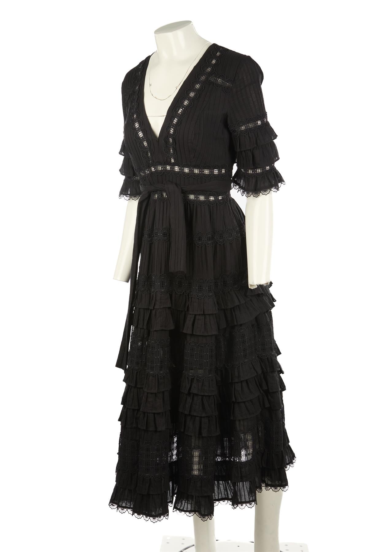 ZIMMERMANN BLACK COTTON MAXI DRESS UK 10