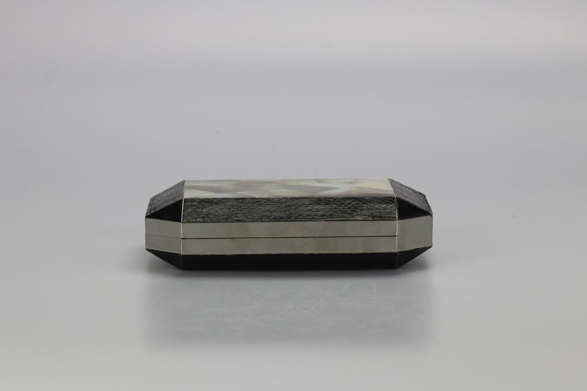 RAFÉ MOTHER OF PEARL AND SNAKE EFFECT LEATHER SILVER TONE CLUTCH