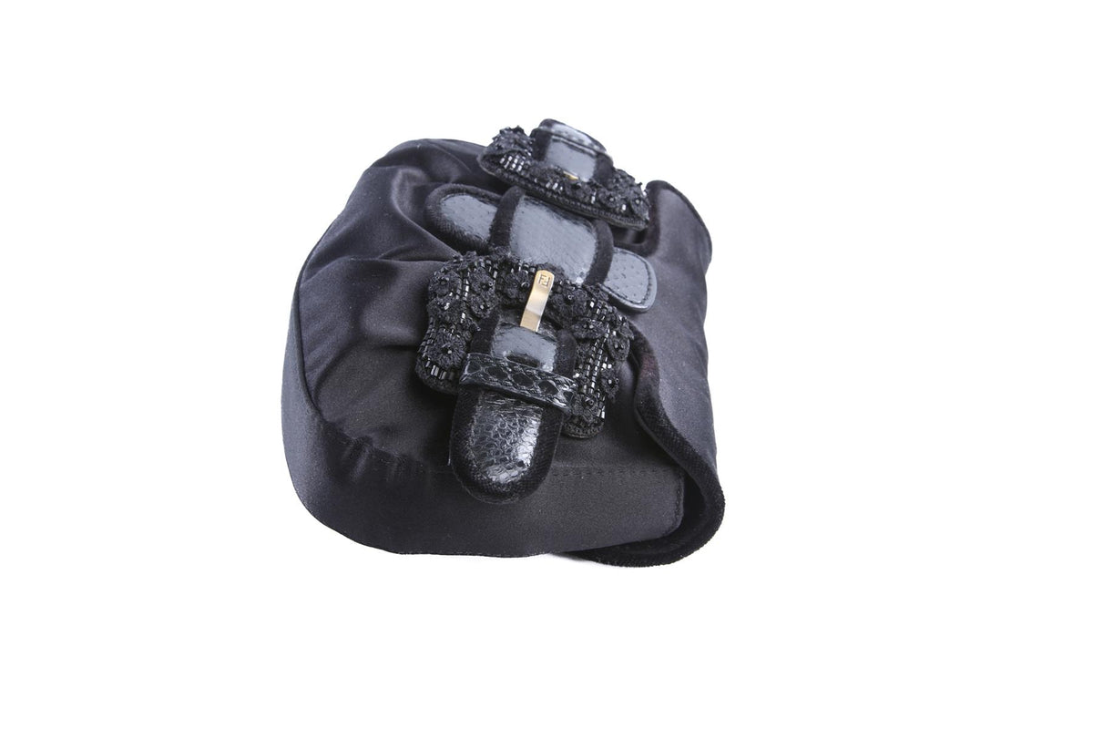 FENDI BLACK 2006 B BIS MINI SATIN CLUTCH