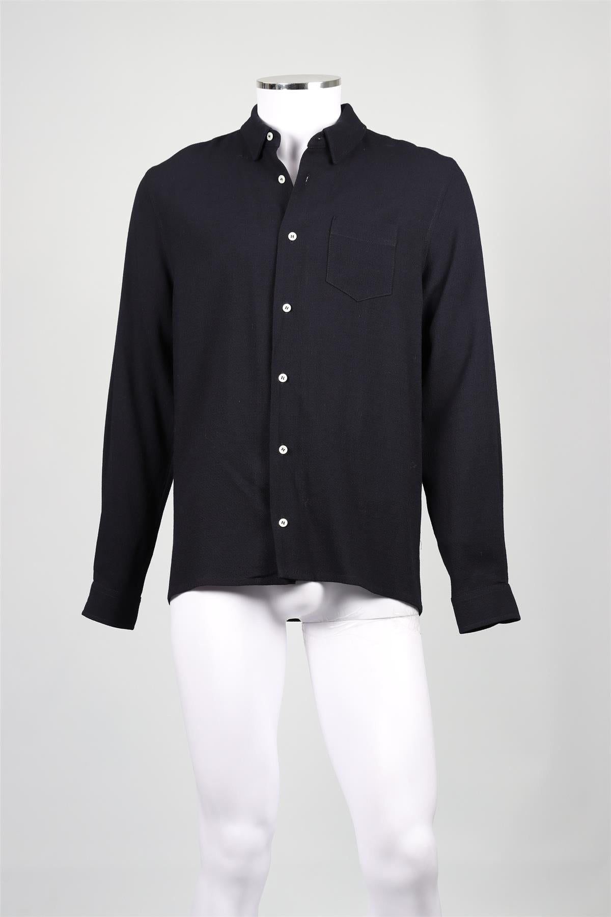 SÉFR NAVY MEN'S WOOL BLEND SHIRT MEDIUM