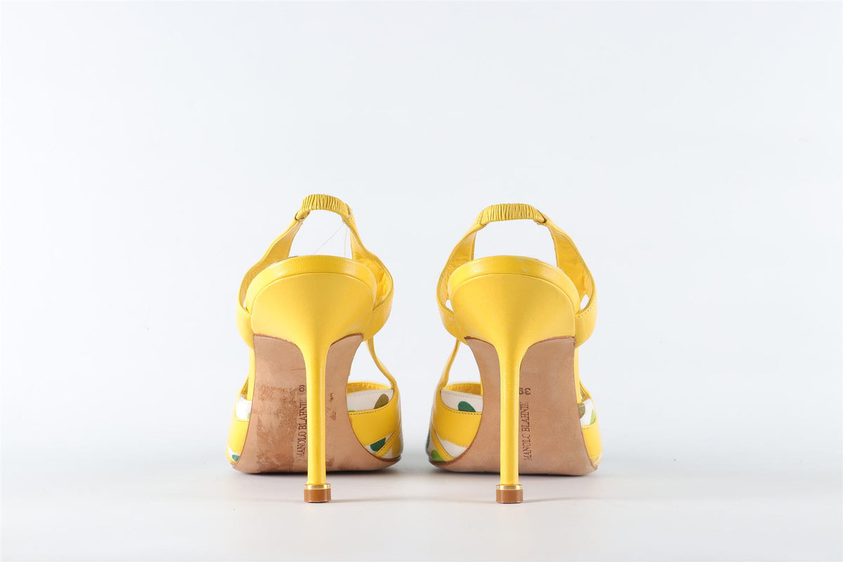 MANOLO BLAHNIK YELLOW LEATHER SLINGBACK SANDALS EU 39 UK 6 US 9