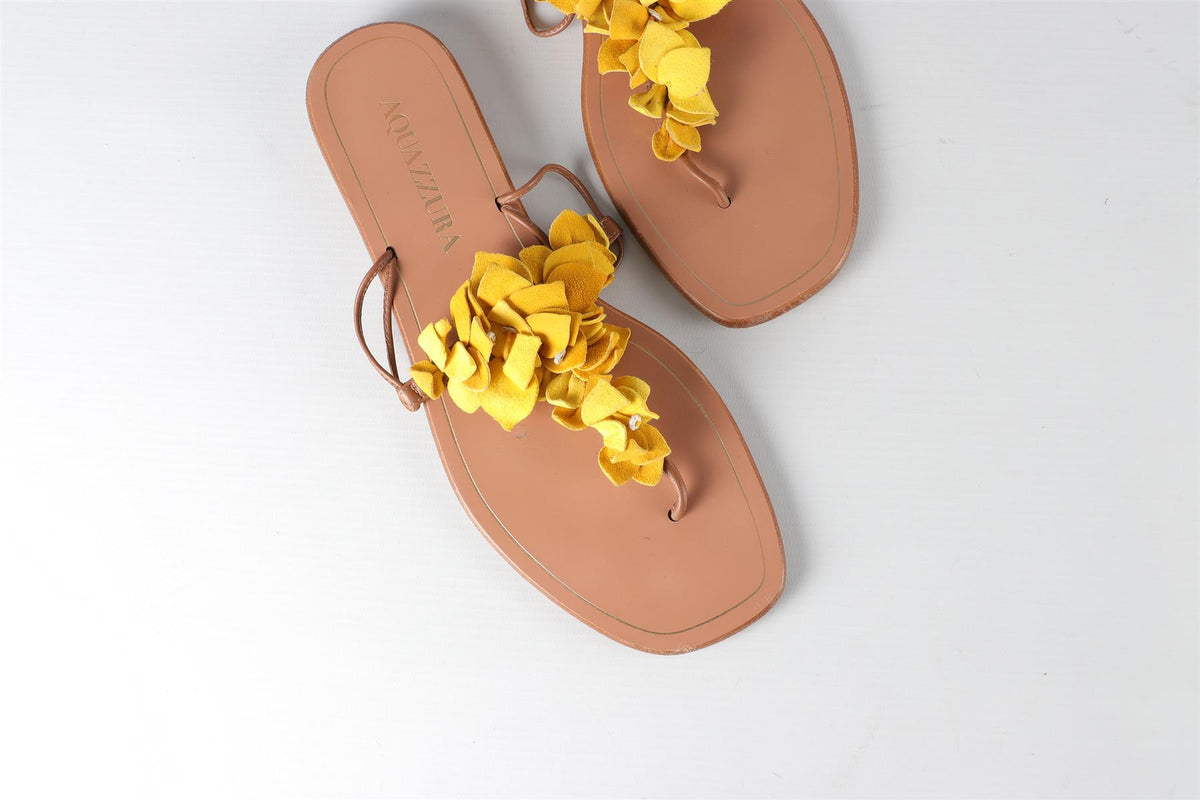 AQUAZZURA BROWN LEATHER FLIP FLOPS EU 38 UK 5 US 8