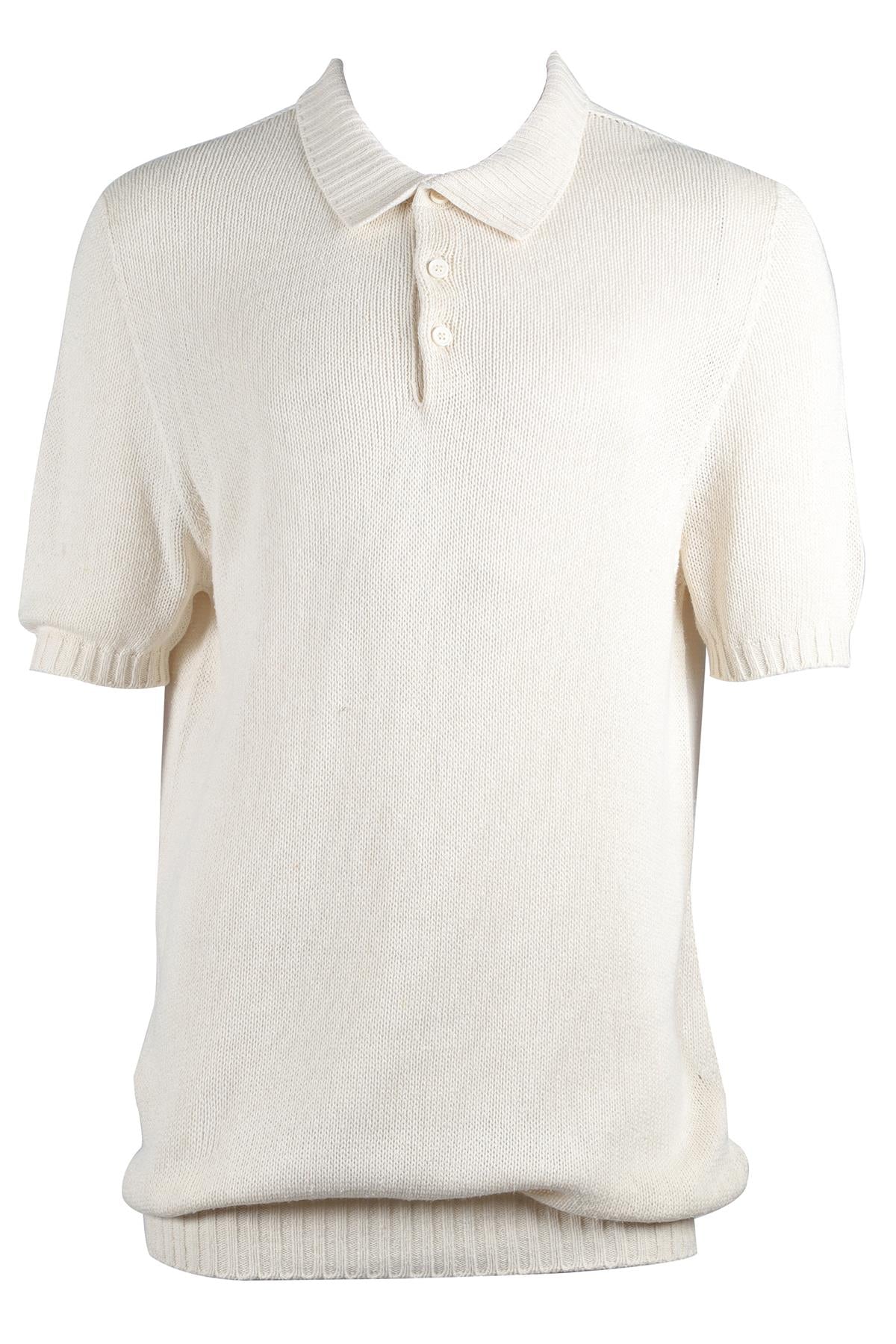THOM SWEENEY CREAM MEN'S SILK POLO SHIRT LARGE