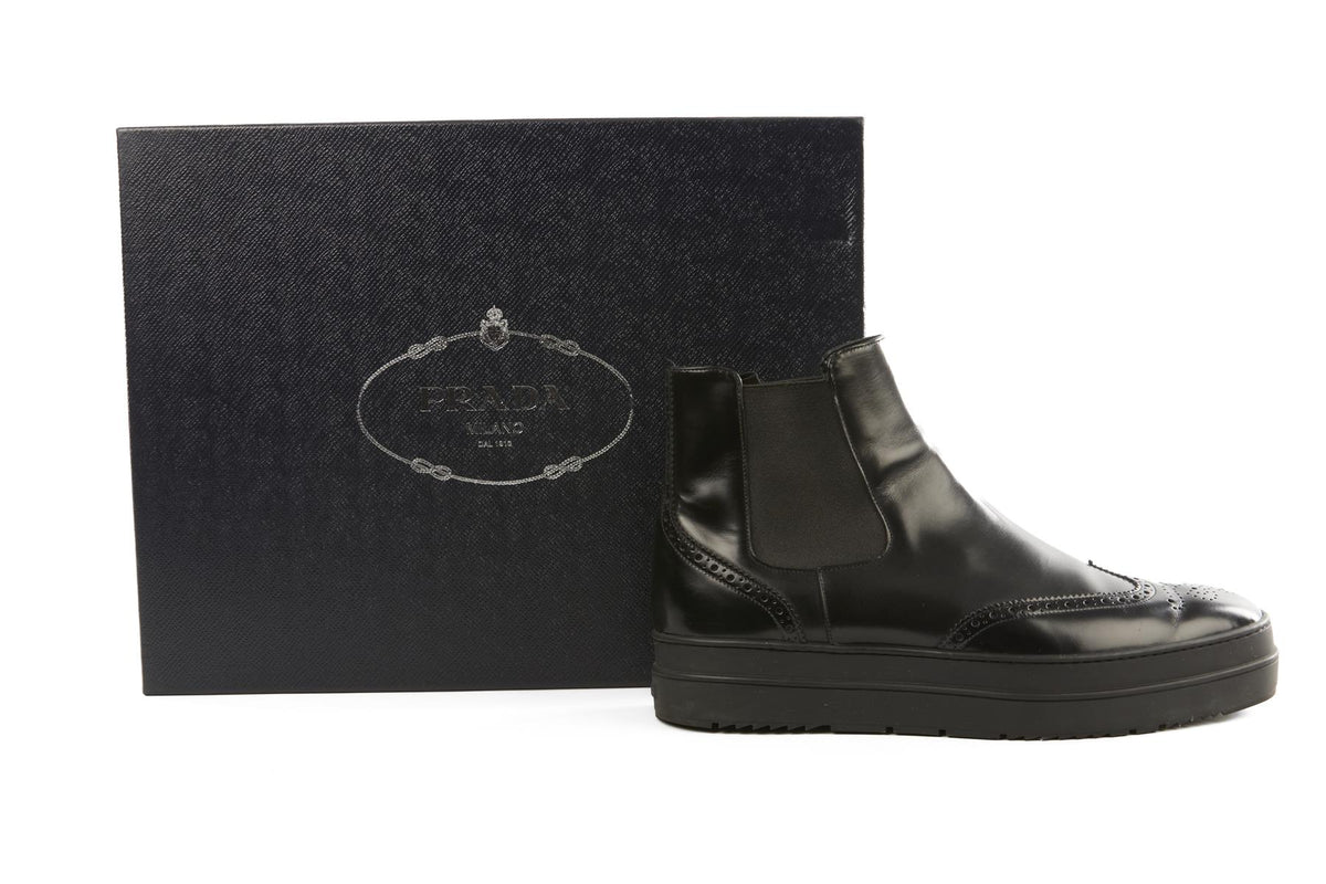 PRADA BLACK MEN'S LEATHER ANKLE BOOTS UK 7.5 EU 41.5 US 8.5