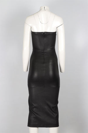 SPRWMN BLACK LEATHER MIDI DRESS XSMALL