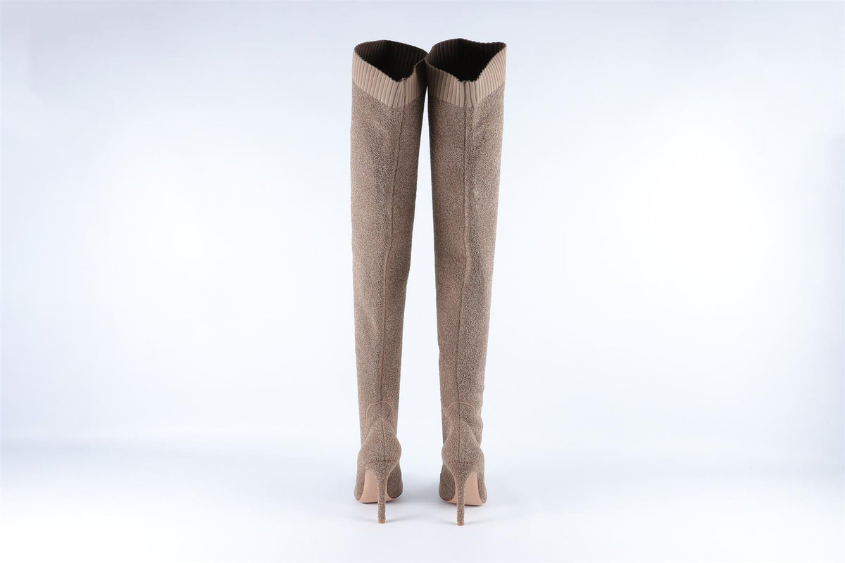 GIANVITO ROSSI TAN KNIT OVER THE KNEE BOOTS EU 38 UK 5 US 8