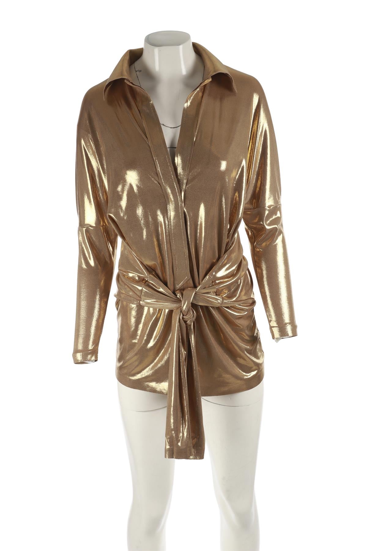 NORMA KAMALI GOLD JERSEY MINI DRESS XSMALL