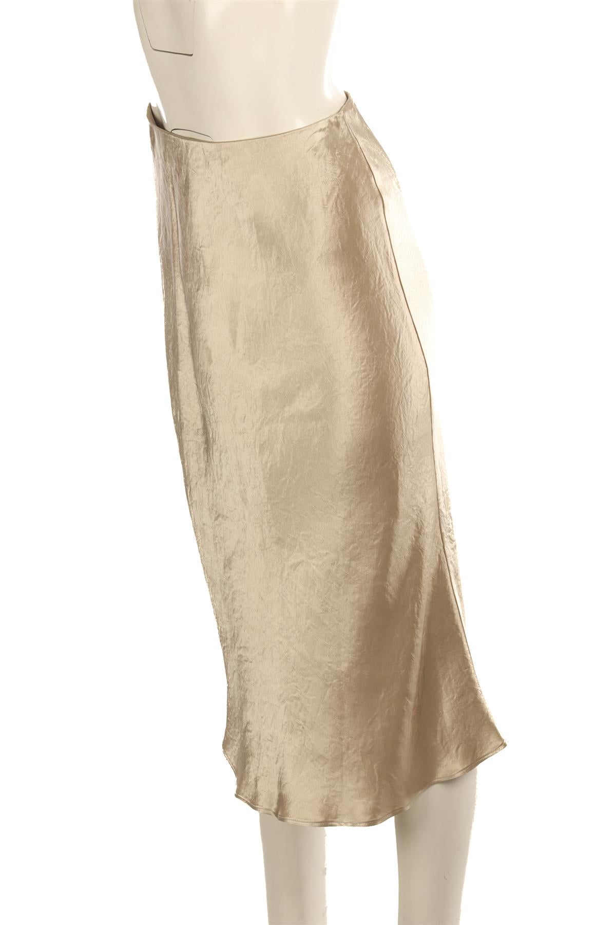 MAX MARA LEISURE BEIGE SATIN MIDI SKIRT UK 4