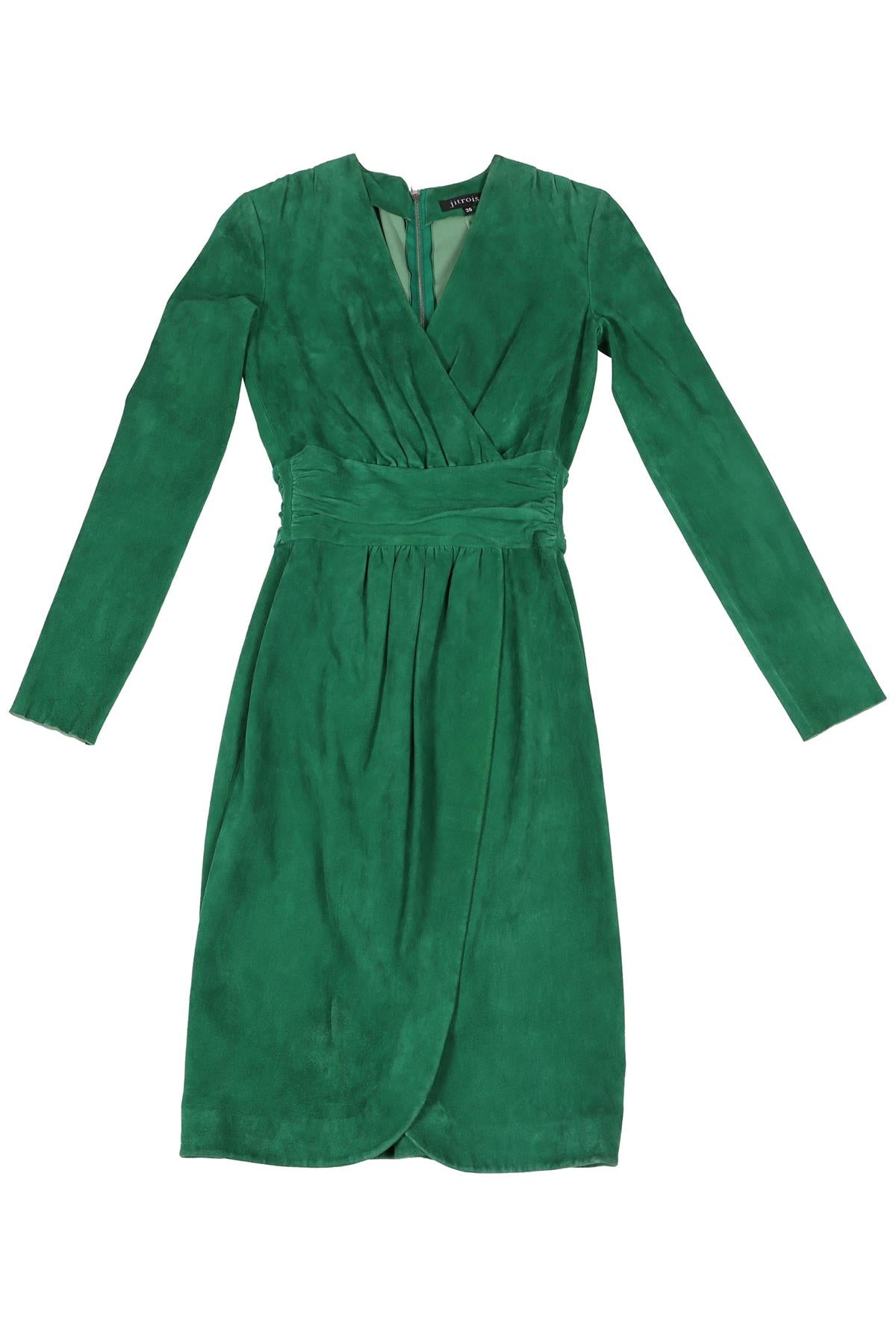 JITROIS GREEN SUEDE MIDI DRESS FR 36 UK 8