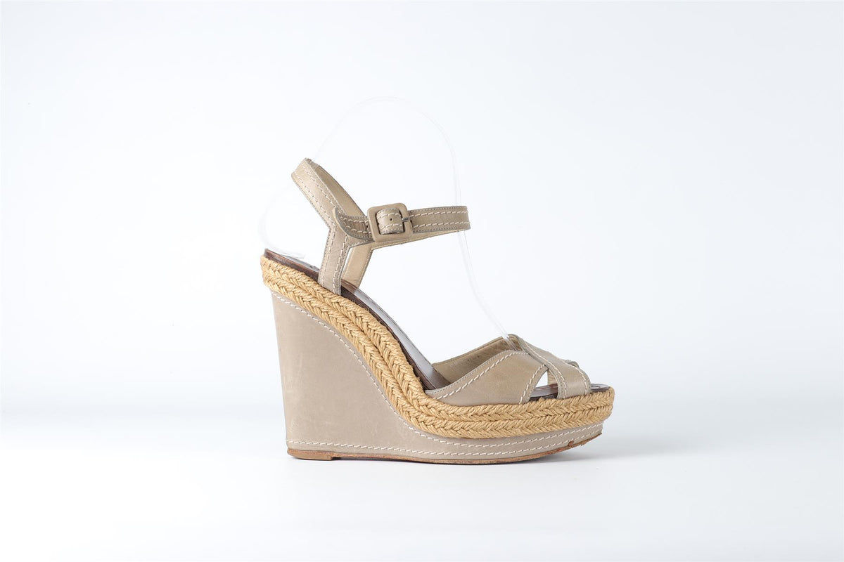 CHRISTIAN LOUBOUTIN GREY LEATHER WEDGE SANDALS EU 38 UK 5 US 8