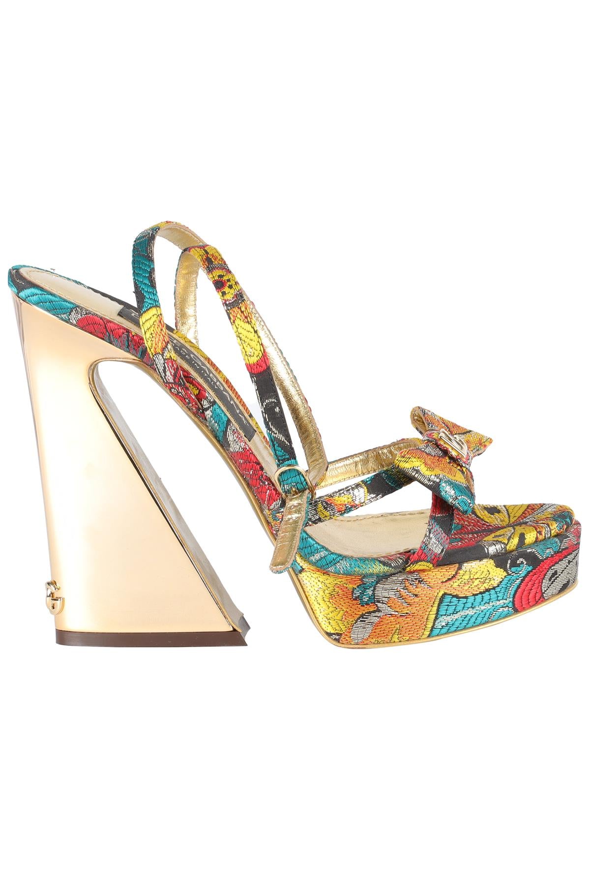 DOLCE & GABBANA GOLD JACQUARD SANDALS EU 38 UK 5 US 8
