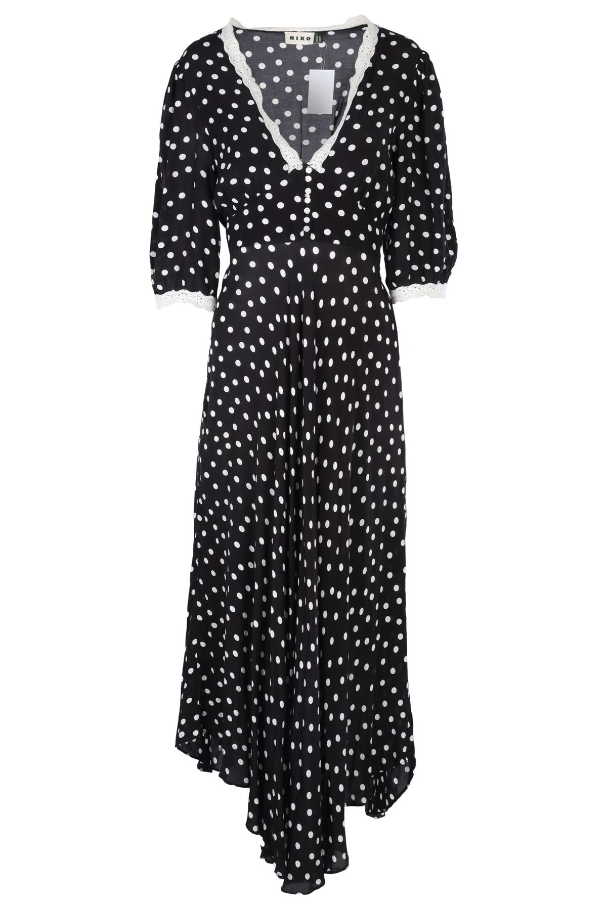 RIXO BLACK CREPE MAXI DRESS UK 14
