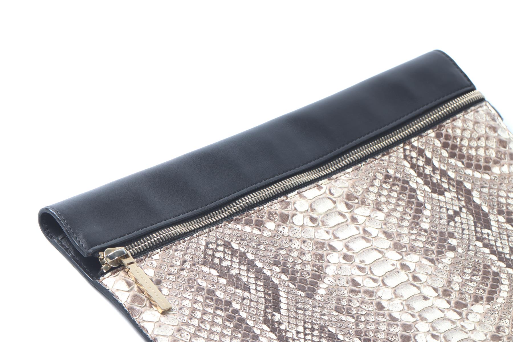 VICTORIA BECKHAM BLACK PYTHON AND LEATHER CLUTCH