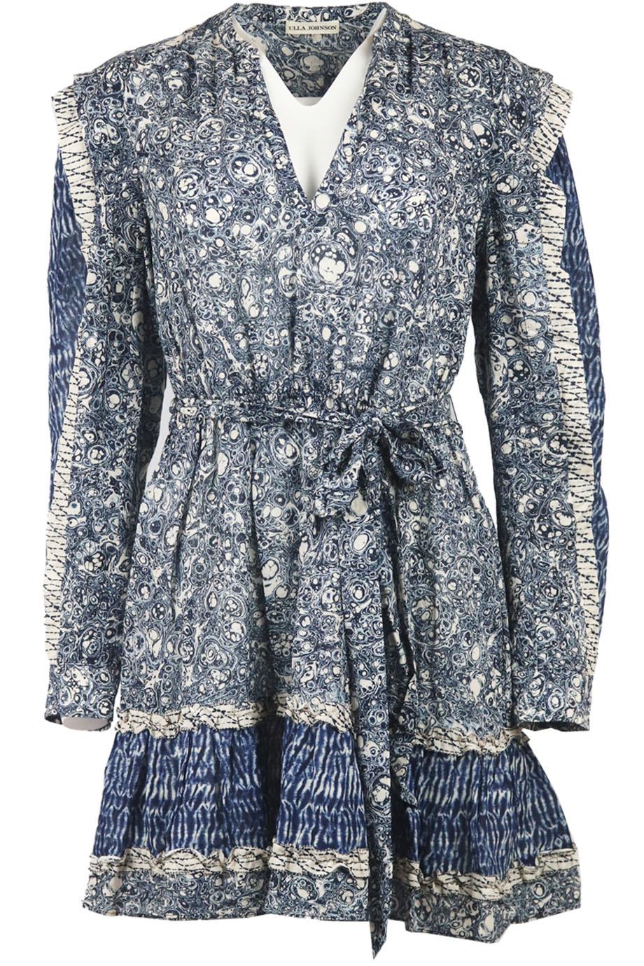 ULLA JOHNSON NOUMI RUFFLED PRINTED COTTON BLEND VOILE MINI DRESS US 10 UK 14