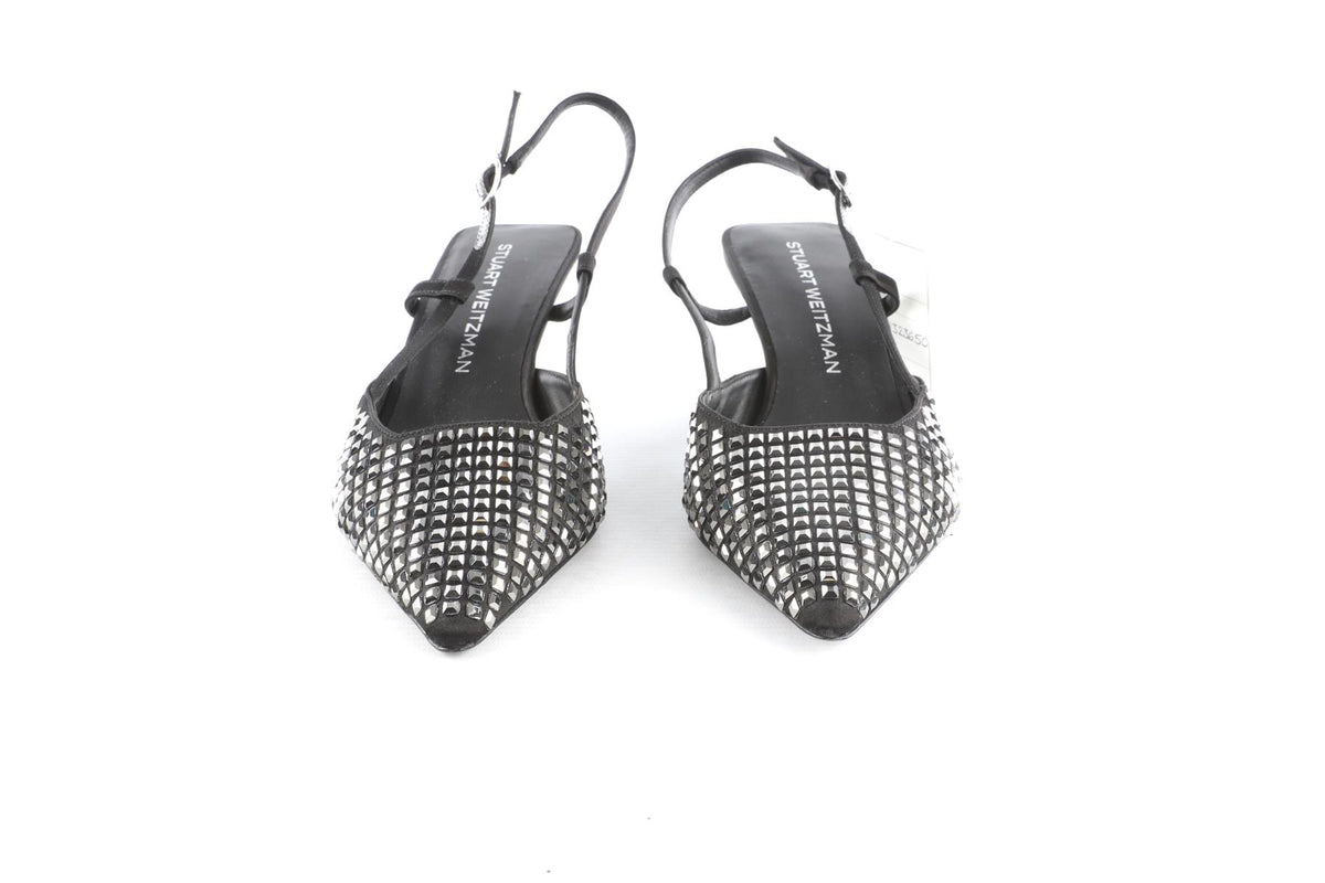 STUART WEITZMAN BLACK SATIN SLINGBACK PUMPS EU 37.5 UK 4.5 US 7.5