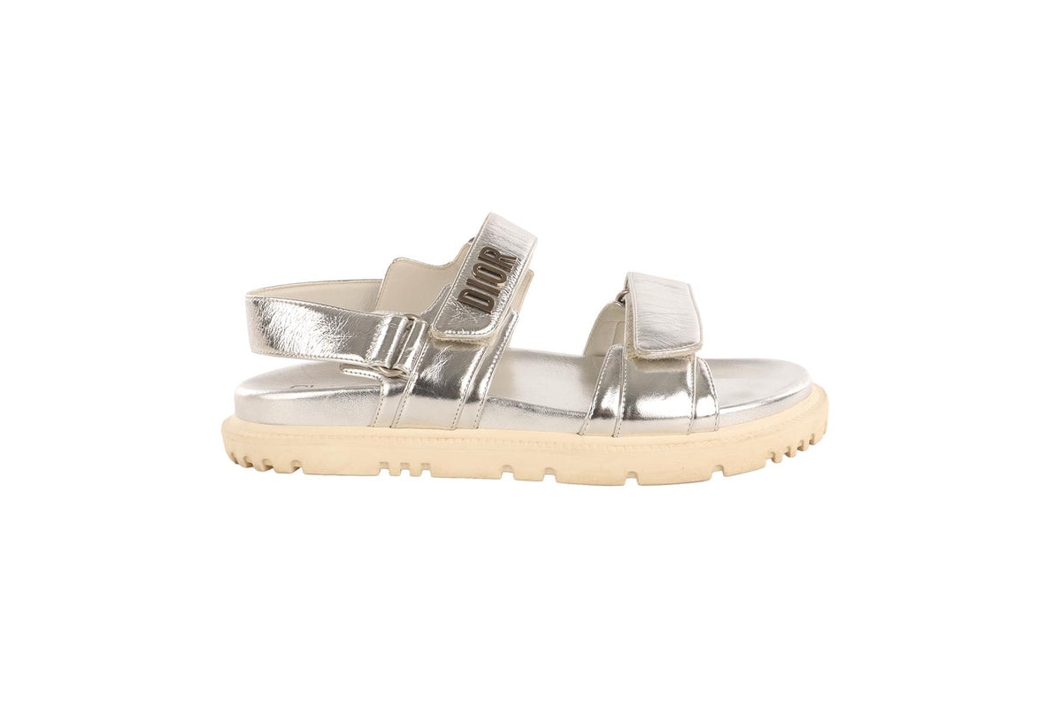 CHRISTIAN DIOR SILVER DIORACT LEATHER SANDALS EU 38 UK 5