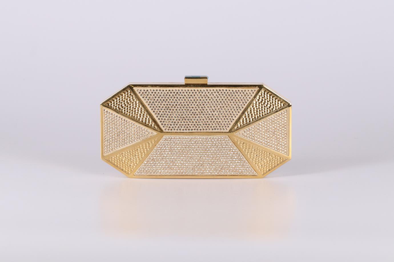 STARK CRYSTAL EMBELLISHED SUEDE AND GOLD TONE CLUTCH