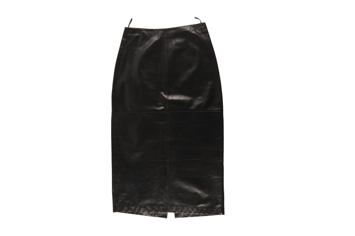 SPORTMAX BLACK LEATHER MAXI SKIRT IT 36 UK 4