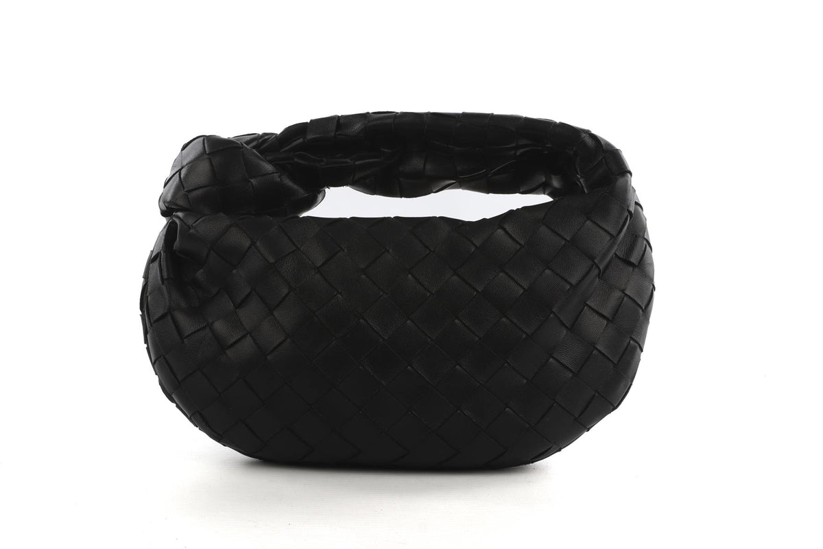 BOTTEGA VENETA BLACK JODIE MINI INTRECCIATO LEATHER TOTE BAG