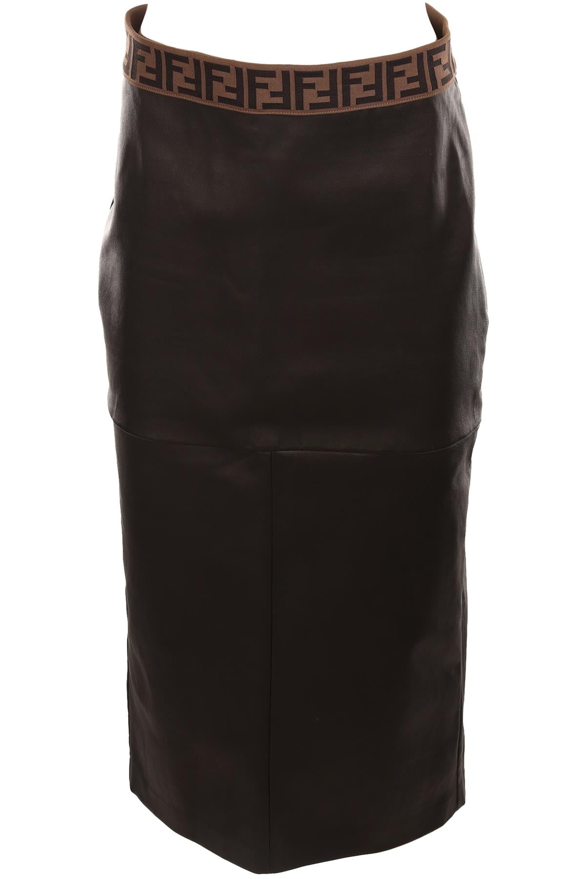 FENDI BLACK LEATHER MIDI SKIRT IT 44 UK 12