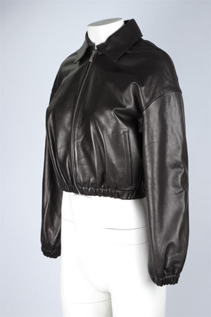 NOUR HAMMOUR BLACK LEATHER JACKET FR 36 UK 8