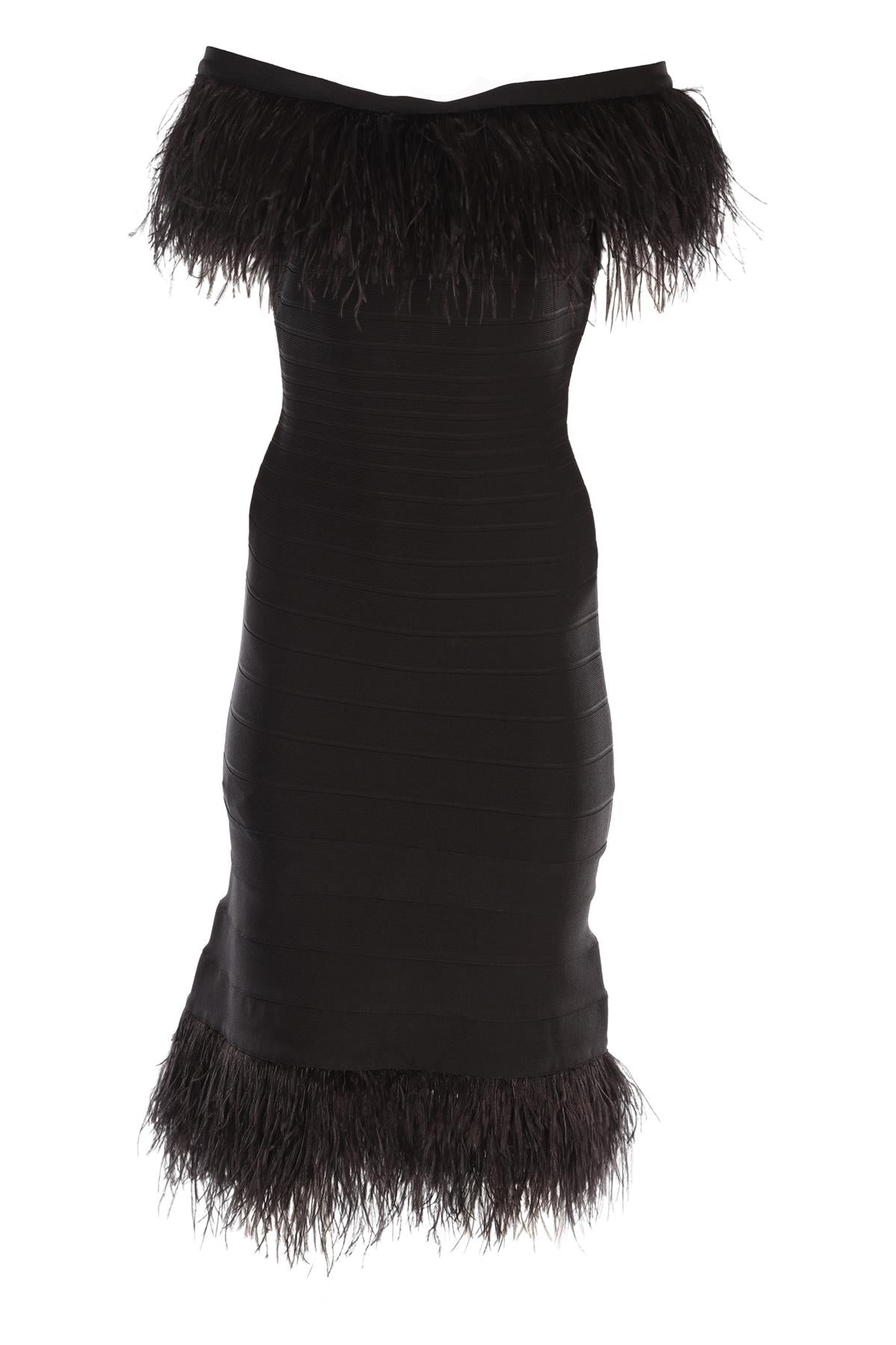 HERVE LEGER BLACK BANDAGE MIDI DRESS SMALL