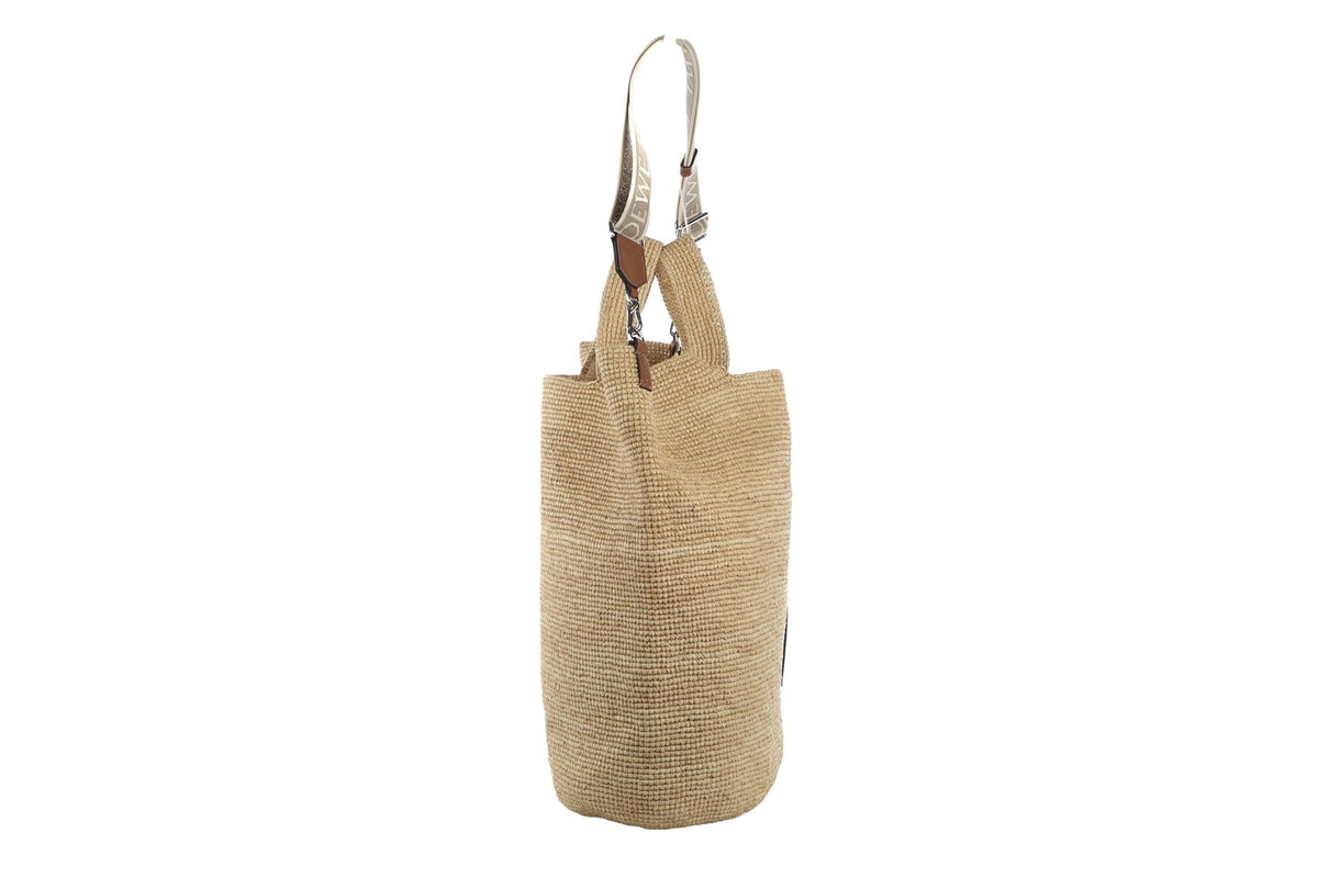 LOEWE + PAULA'S IBIZA BEIGE SLIT LARGE RAFFIA TOTE BAG